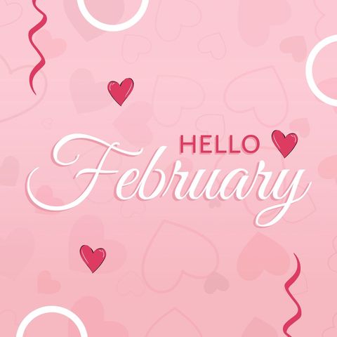 Hello February Pink Heart Celebration Background - Download Free Stock Templates Pikwizard.com