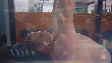 Man Workout Using Dumbbells with Futuristic Graph Technology