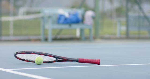 Tennis Racket and Ball on Empty Court - Download Free Stock Images Pikwizard.com