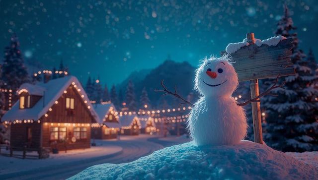 Cheerful Snowman in Enchanted Winter Village