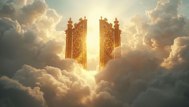 Heavenly Golden Gates Amidst Glorious Cumulus Clouds