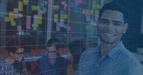Smiling professional presenting data in modern office