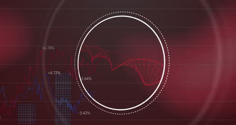 Dynamic Digital DNA Strand with Data Analytics in Red Tones