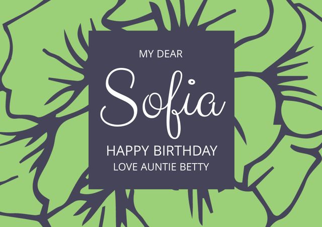 Customizable birthday invitation featuring a bold floral design with the name Sofia. Ideal for vibrant and stylish birthday celebrations. Suitable for personalizing birthday wishes, invites, and greeting cards for family or friends.