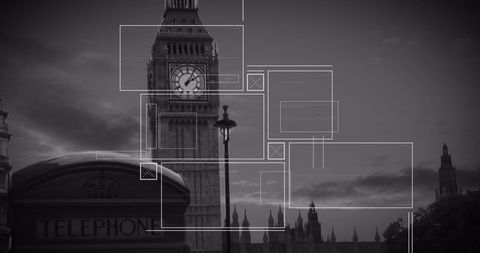 Digital interface overlapping big ben in london: merging data and classic architecture