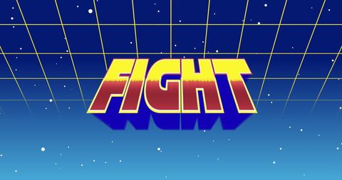 Retro Digital Fight Sign in Futuristic Space Setting