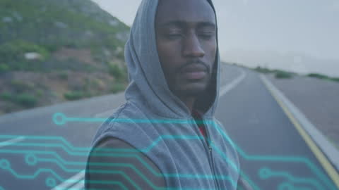 Focused Athlete Contemplating with Digital Graphics