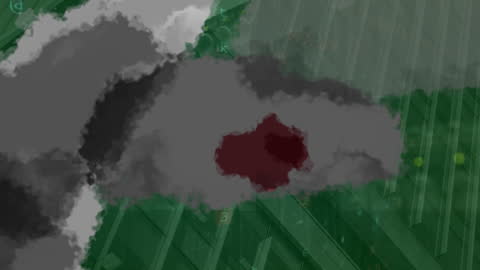 Cybersecurity Alert Screen with Abstract Cloud Over Cityscape