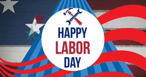 Happy Labor Day Celebration Text with American Flag Graphics