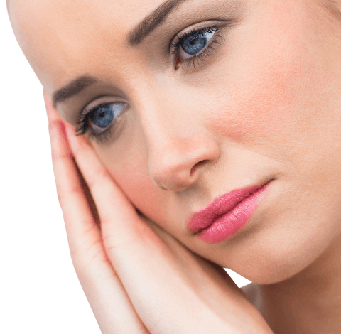 Thoughtful woman with hands on face on transparent background