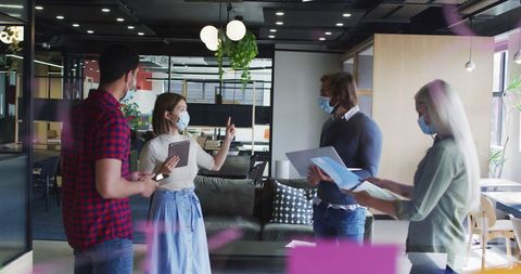 Collaborative Office Meeting During Pandemic with Safety Measures