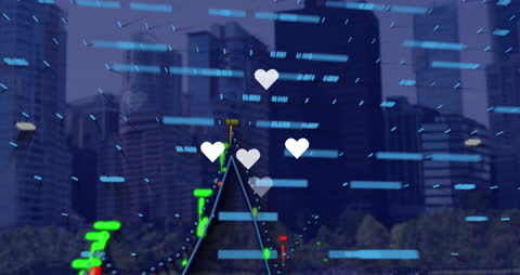 Digital Cityscape with Floating Social Media Icons