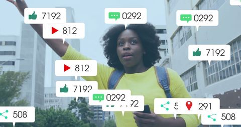 Influencer Woman Connecting Social Media in Urban Cityscape