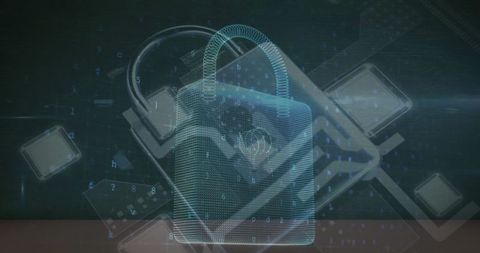 Digital padlock icon securing digital data at network interface