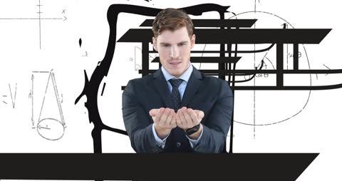 Businessman Analyzing Mathematics with Graffiti and Abstract Design