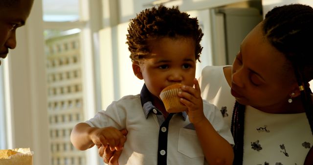 Parents Celebrating Child's Birthday with Cupcake - Download Free Stock Images Pikwizard.com