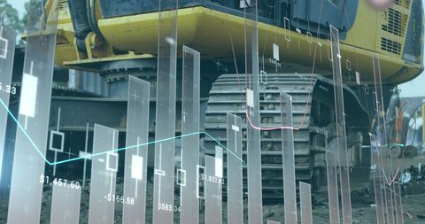 Scrap Yard Machinery and Financial Graph Overlay