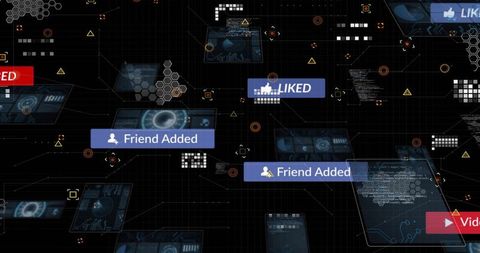 Futuristic UI Panels with Social Media Integration and Icons