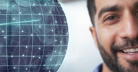 Smiling Businessman with Digital Global Network Connections