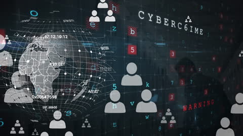 Global Identity Icons and Cyber Crime Warning on Digital Interface