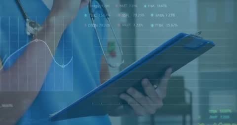 Healthcare Professional Analyzing Data with Digital Technology