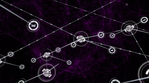 Digital Network Connectivity with Interface Icons on Dark Background