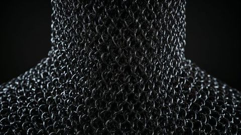 Medieval Chainmail Coif Detailed Metalwork Close-Up