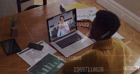 Virtual Meeting with Digital Interface Overlay and Analyzing Charts - Download Free Stock Images Pikwizard.com