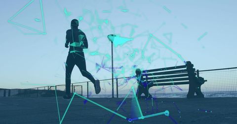 African American Man Running with Futuristic Overlay - Download Free Stock Images Pikwizard.com