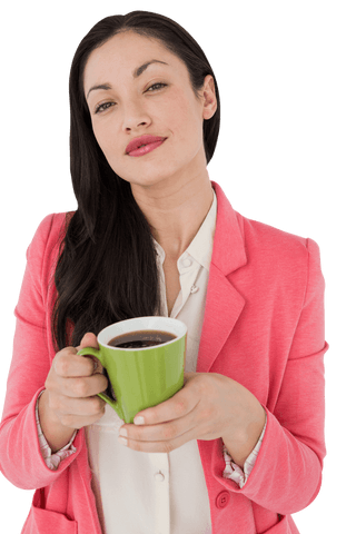 Confident Businesswoman Holding Coffee on Transparent Background