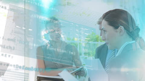 Abstract Business Team Meeting with Data Elements Overlay