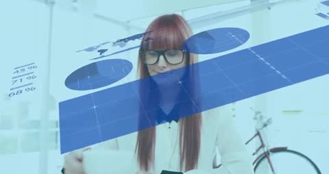 Businesswoman Analyzing Data at Office Desk with Interactive Charts