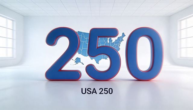 Usa 250 celebrating with 3d blue numerals and us map in minimal white studio