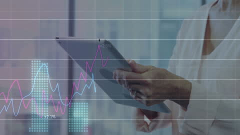 Businesswoman Analyzing Volatile Stock Market Data on Tablet