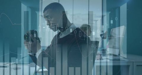 Business Professional with Financial Data Overlay