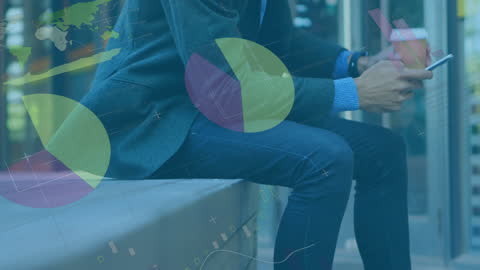 Businessman Using Smartphone with Financial Projections Overlay