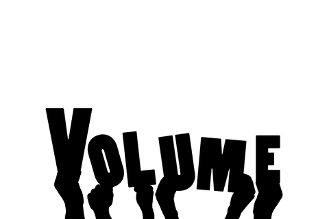 Hands framing volume text on transparent background