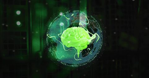 Glowing Green Brain Symbolizing AI and Futuristic Technology - Download Free Stock Images Pikwizard.com