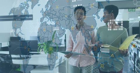 Business Team Analyzing Global Data Visualization Technologies