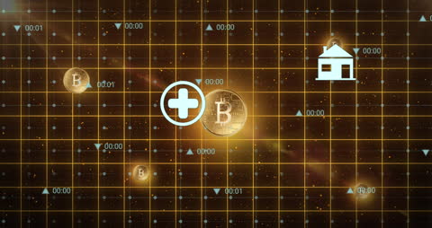 Glowing Bitcoin Symbols on Grid Representing Digital Finance