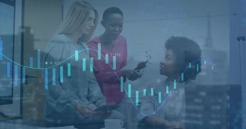 Business Team Analyzing Data with Financial Graphs in Modern Office