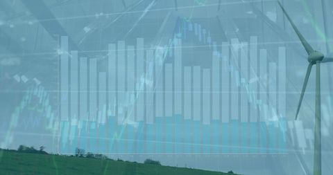 Futuristic Data Overlay on Wind Energy Landscape