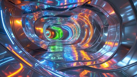Futuristic Metallic Corridor with Neon Reflections