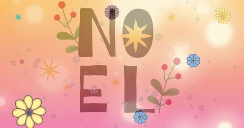 Festive Noel Text with Flowers on Vibrant Background - Download Free Stock Images Pikwizard.com