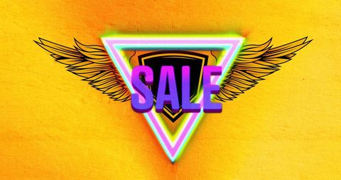 Neon triangle sale banner with vintage wing design