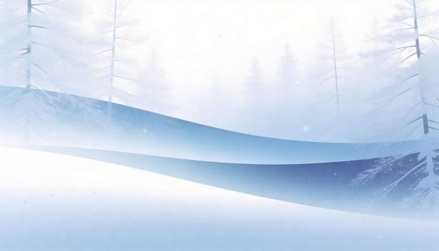 Blue ribbon snow bands sweeping across misty pine winter landscape