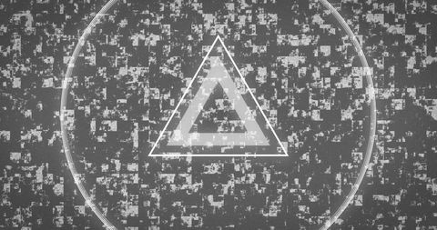 Glowing Geometric Shapes with Digital Glitch Background