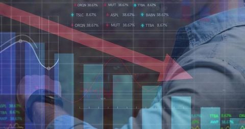 Business analytics professionals working on data split screen display