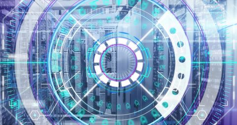 Futuristic Neon Scanner Overlaying Data Center - Download Free Stock Images Pikwizard.com