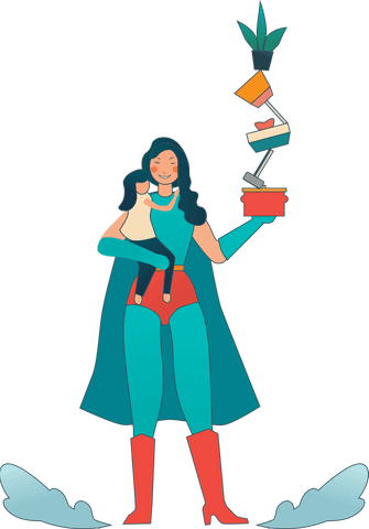 Transparent Mother Superhero Carrying Child Illustration